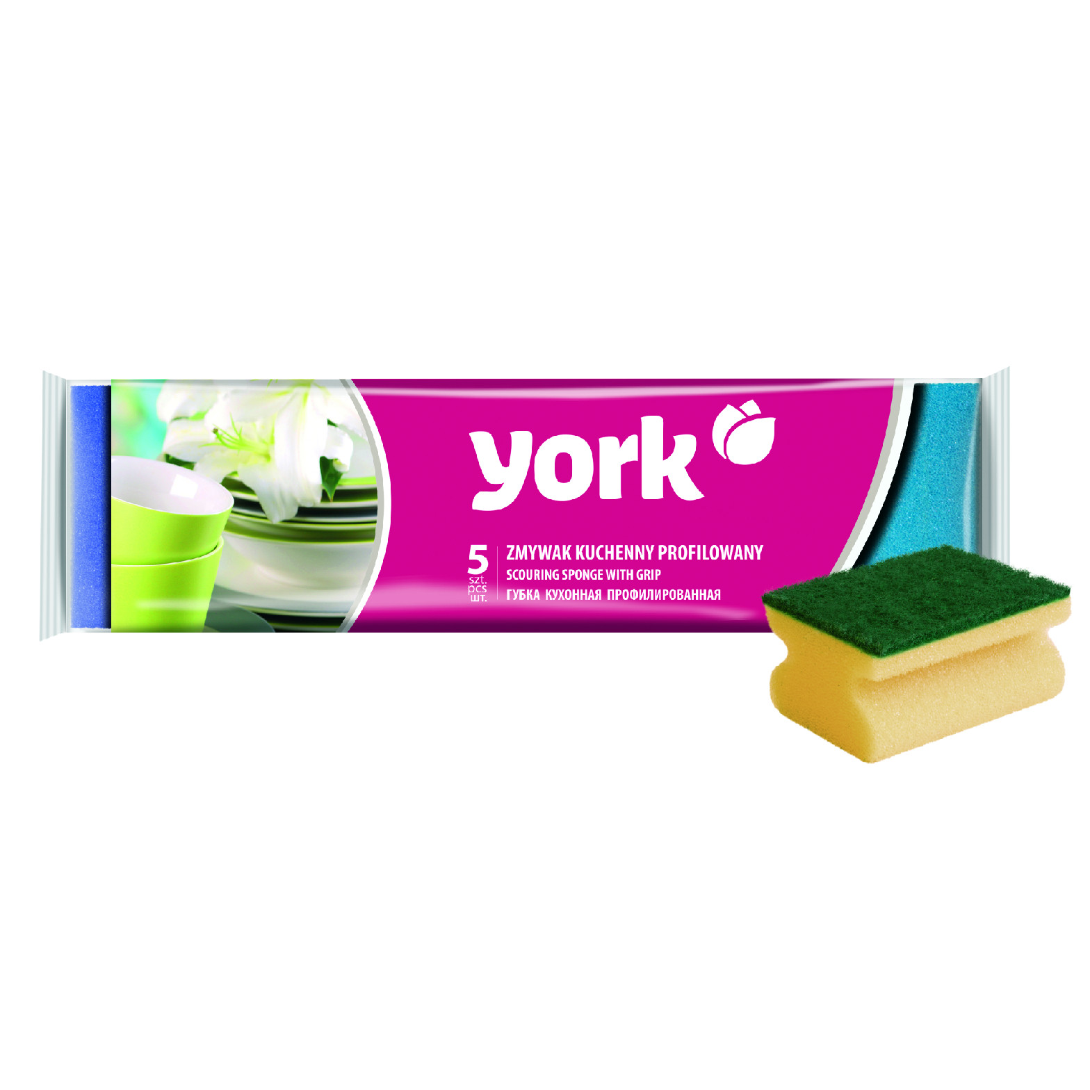 YORK Drhnoucí houbička s úchopem 5 ks