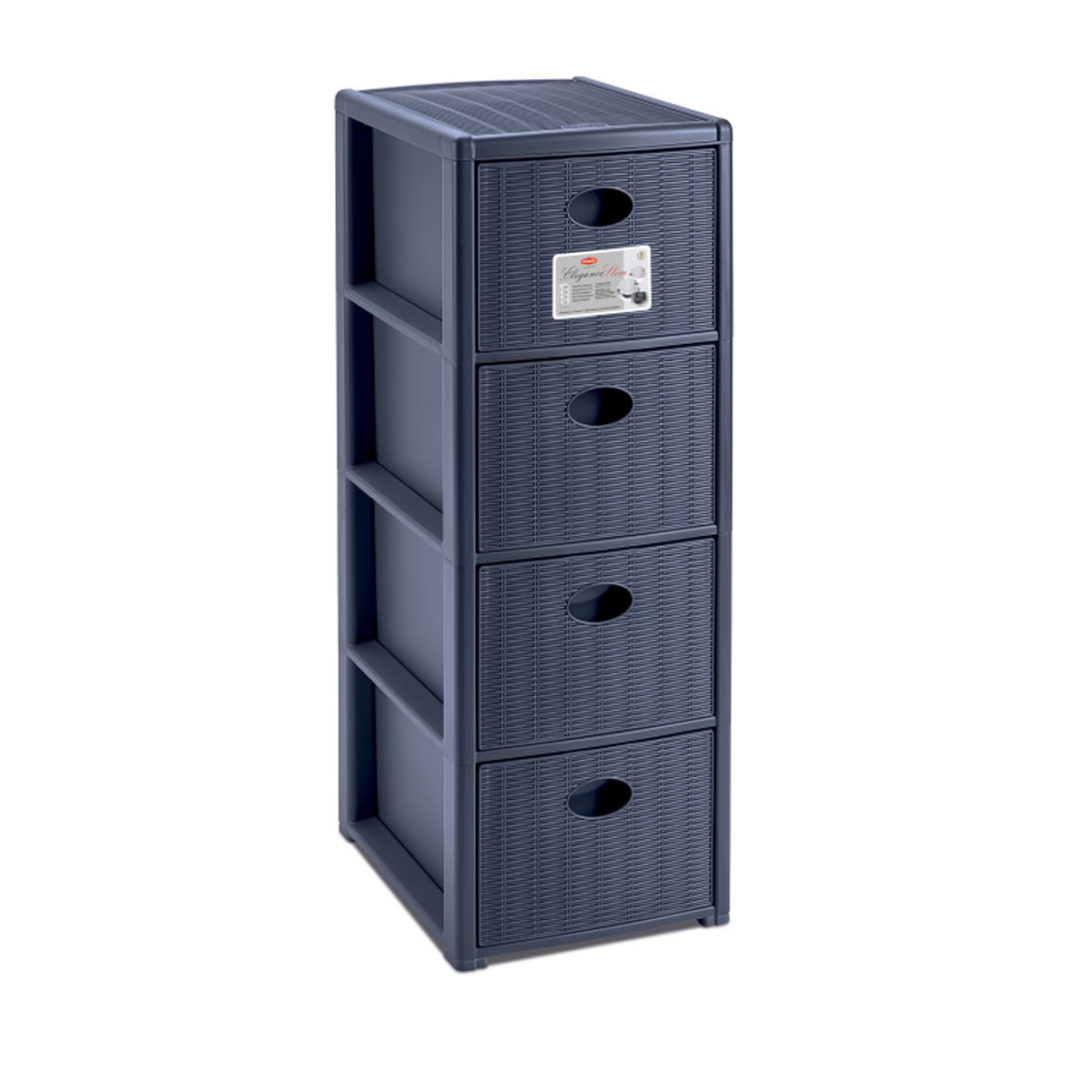 STEFANPLAST Úložný plastový regál Elegance Slim, 4 zásuvky, modrý