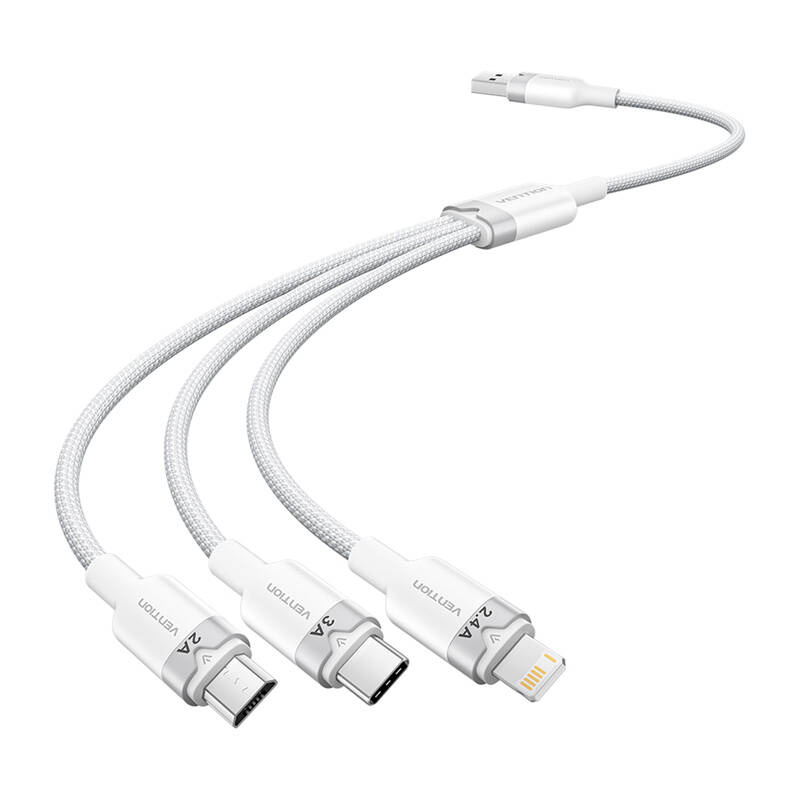 Kabel USB 2.0 A na 3v1 3A Vention CTPWG 1,5M (bílý)
