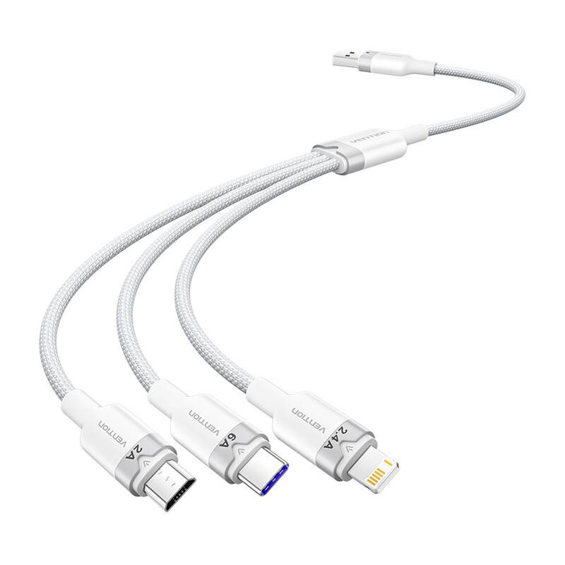 Kabel USB 2.0 A na 3 v 1 6A Vention CTRWG 1,5M (bílý)