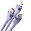 USB kabel 3v1 Baseus Flash Series 2, USB-C + micro USB + Lightning, 100 W, 1,5 m (fialový)