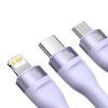 USB kabel 3v1 Baseus Flash Series 2, USB-C + micro USB + Lightning, 100 W, 1,5 m (fialový)