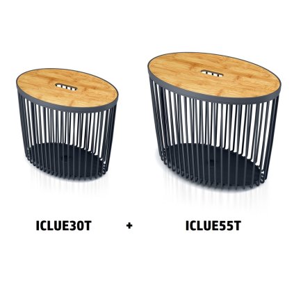 2 db univerzális ovális kosárkészlet bambuszfedéllel CLUBO 30+55l antracit színben