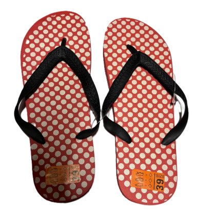 Strand flip flop - piros fehér pöttyös fekete övvel 40-es méret