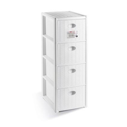 Elegance Slim műanyag tároló polc, 4 fiókos, fehér