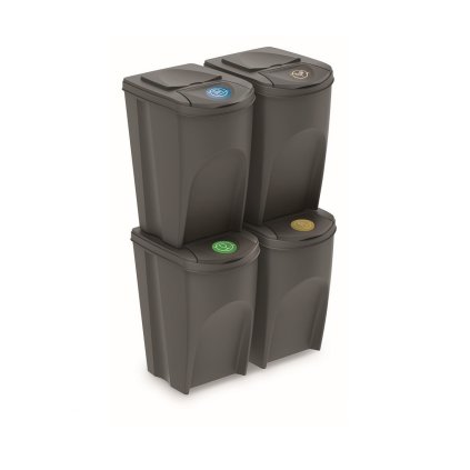 Súprava 4 odpadkových košov SORTIBOX sivý kameň, objem 4x35L