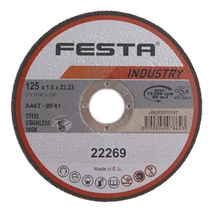 Kotúč rezný FESTA INDUSTRY na kov 125x1.6x22.2mm