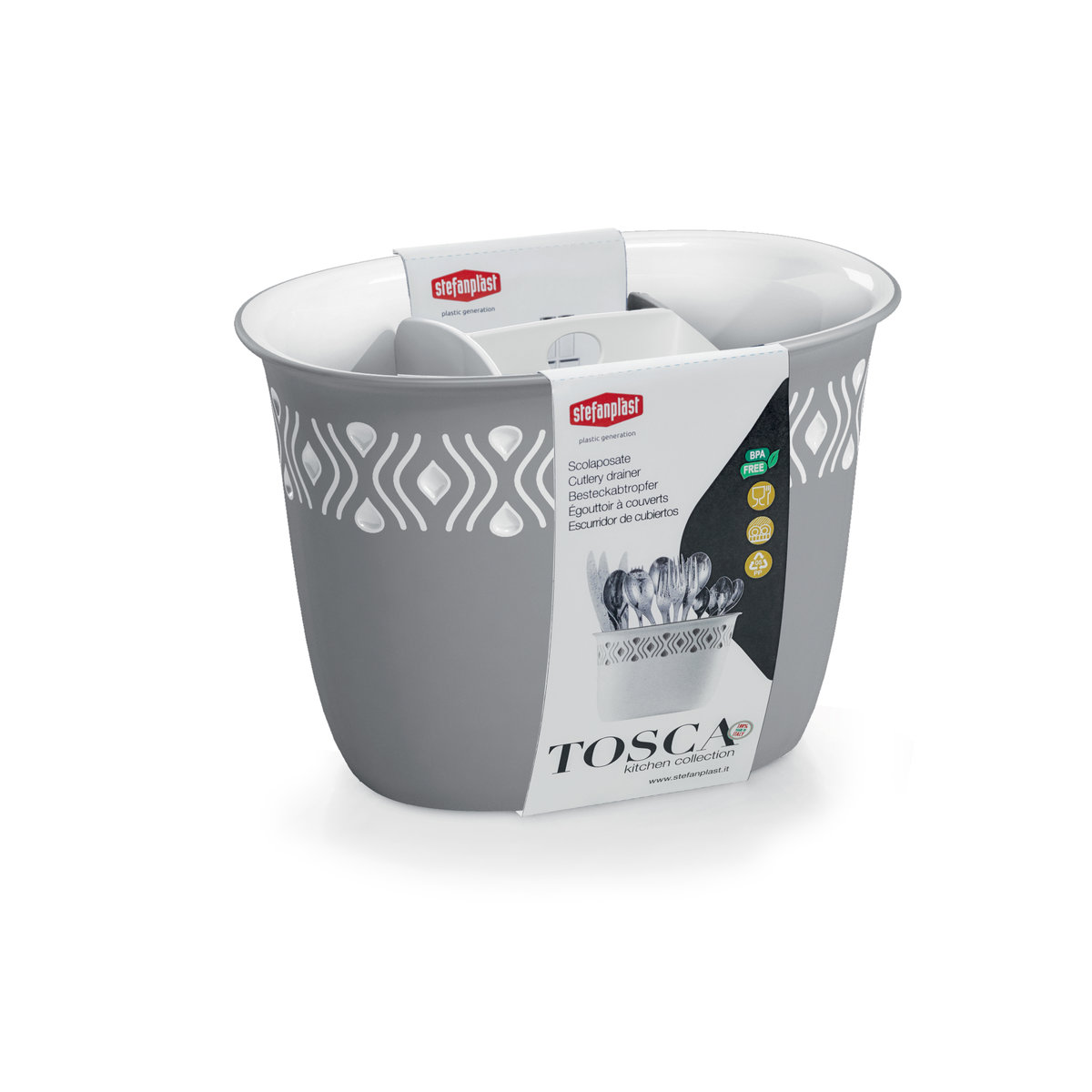 STEFANPLAST Odkvapkávač na príbory Tosca biely/sivý