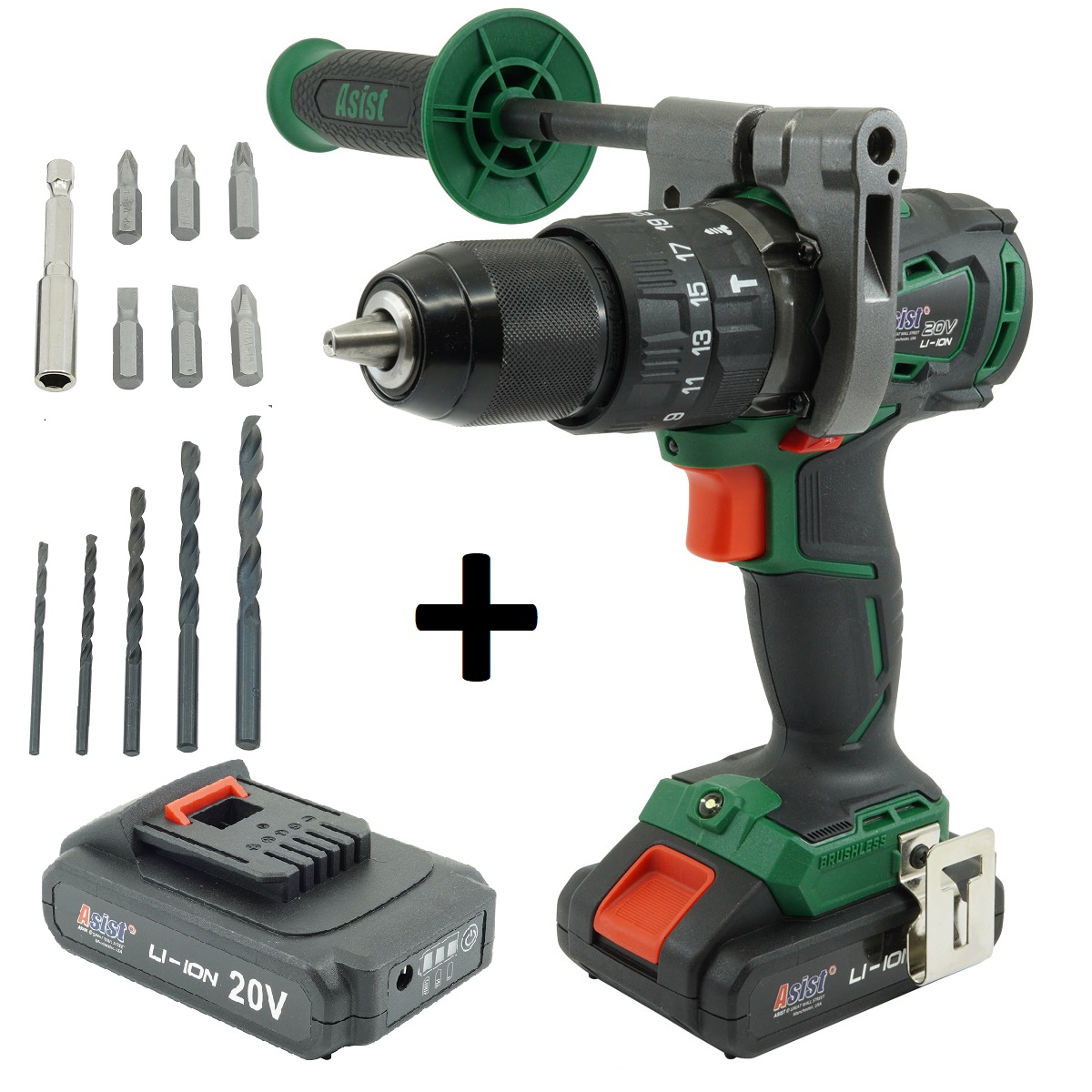 ASIST Aku vŕtačka 20V Li-Ion, bezuhlíkový motor, 2-rýchlostná