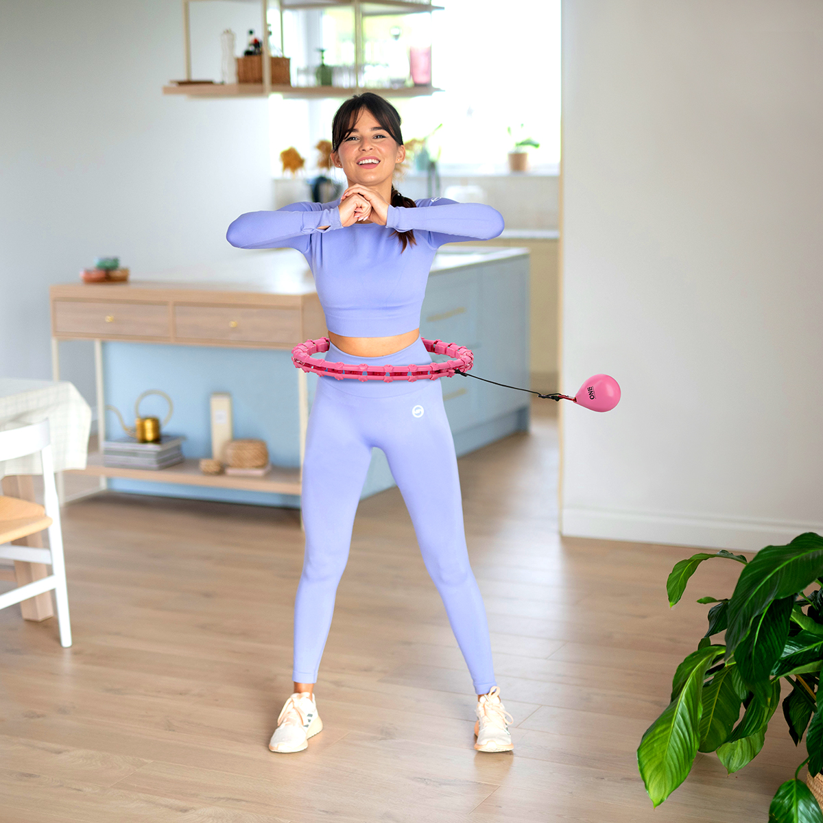 SADA OHA02 + BR160 RUŽOVÝ MASÁŽNY OBRUČ HULA HOOP S ZÁVAŽÍM ONE FITNESS