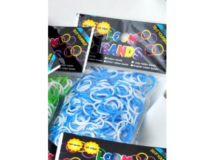 Pletací gumičky Loom Bands 200 kusů + háček modro/bílé