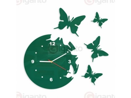 Designové nástěnné hodiny motýli tmavě zelené