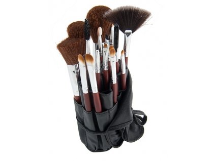 Kosmetické štětce na make up sada 16ks s pouzdrem hnědé