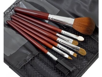 Kosmetické štětce na make up sada 7ks s pouzdrem hnědé