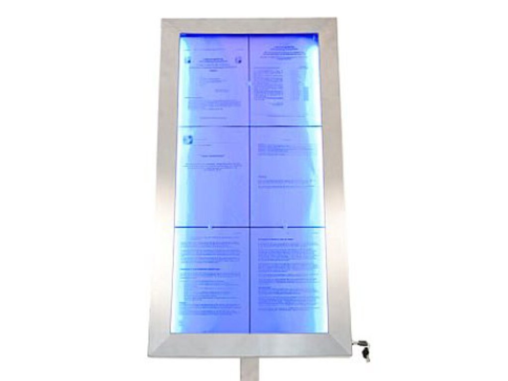 Barevně osvětlená tabule LED 6 x A4, nerezová ocel