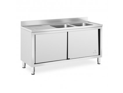 Dřezová skříň - 2 dřezy - Royal Catering - Ušlechtilá ocel - 400 x 400 x 250 mm