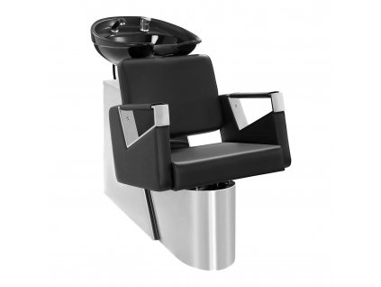 Kadeřnický mycí box s křeslem - 600 x 505 mm - Black - základna z ušlechtilé oceli