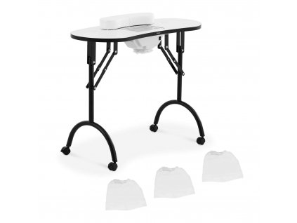 Stůl na manikúru - skládací - bílý - 4 kolečka - odsávání