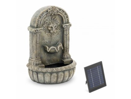 Solární zahradní fontána - tryskající lví hlava na zdobeném umyvadle - LED osvětlení
