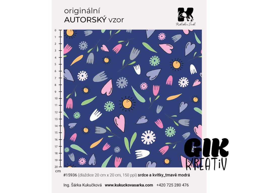 srdce a kvítky tmavě modrá