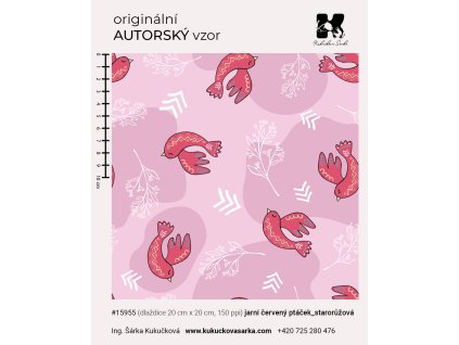 15955 jarní červený ptáček starorůžová