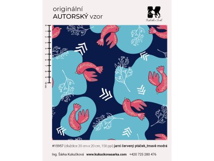 15957 jarní červený ptáček tmavě modrá