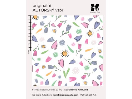 srdce a kvítky bílá