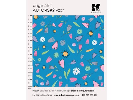 srdce a kvítky tyrkysová