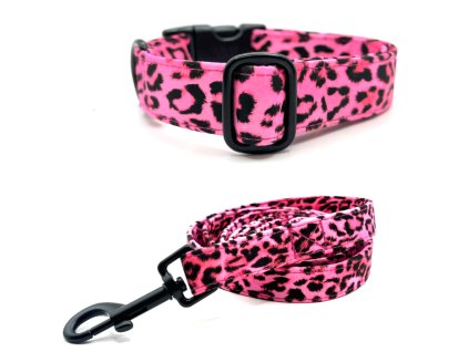 Leopard pink set obojek + vodítko
