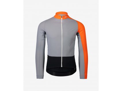 Cyklistický dres s dlouhým rukávem POC Essential Road Mid LS Jersey - Granite Grey/Zink Orange