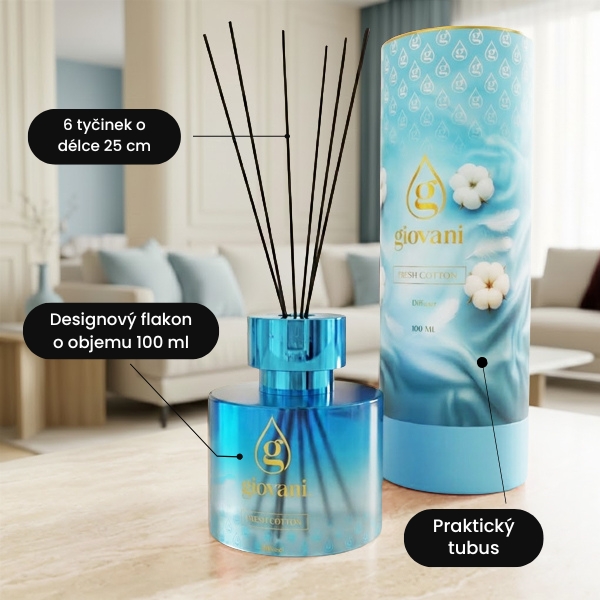 Tyčinkový aroma difuzér FRESH COTTON
