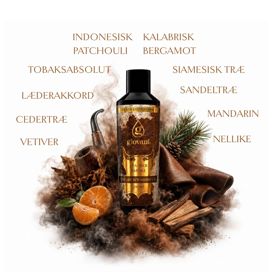Sammensætning af vaskeduft LEATHER SMOKE