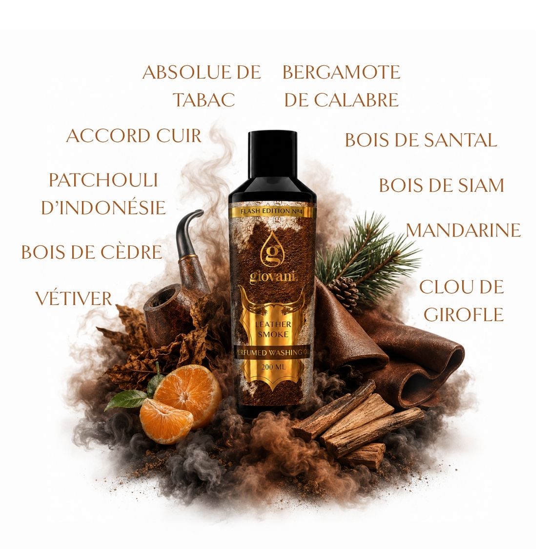Composition du parfum pour linge LEATHER SMOKE
