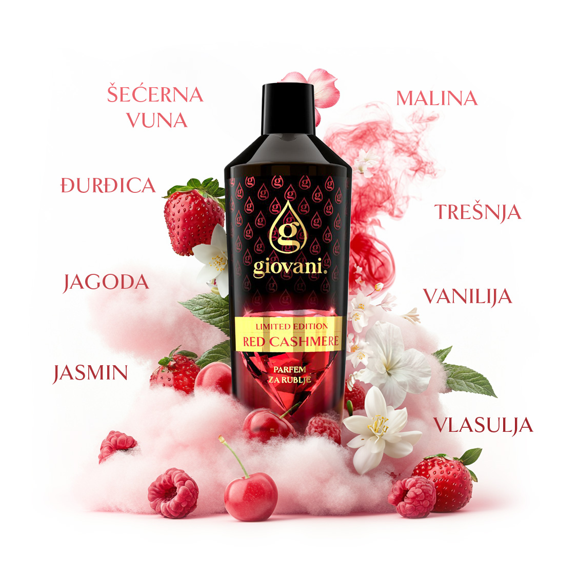 Sastojci parfema za pranje rublja Giovani RED CASHMERE