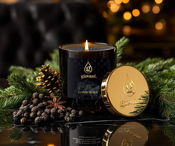 Stilīga aromātiskā svece mājai Giovani LUXURY BLACK