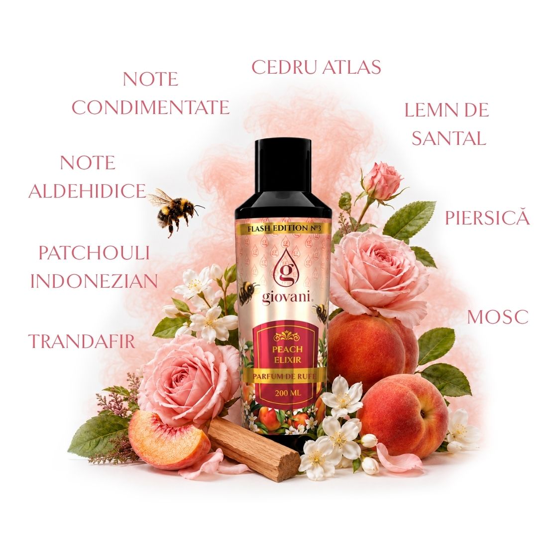 Compoziția parfumului pentru rufe PEACH ELIXIR