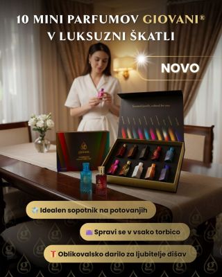 ✨ NOVOST! 🎉 Predstavljamo vam ekskluziven set 10 miniaturnih parfumov Giovani® v elegantni škatli. 🎁 Zakaj izbrati le en...