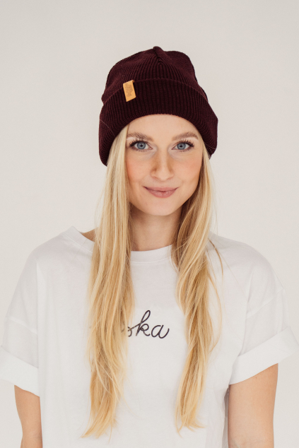 Kulich s vlnou Merino Aubergine