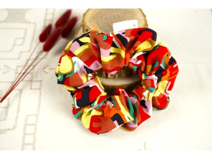 Viskózová scrunchie gumička – Abstraktná paleta gituskovo