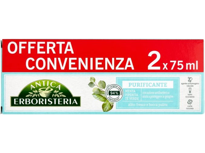 Antica Erboristeria Purificante zubní pasta s mátou a zeleným čajem, 2x75 ml