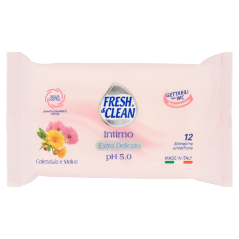 Fresh & Clean jemné vlhčené intimní ubrousky s měsíčkem lékařským a slézem, 12 ks