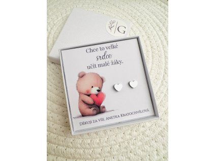 přáníčko medvídek - náušnice srdce ocel/stříbro