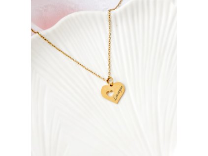 řetízek se srdcem ve zlaté oceli (jméno/datum)