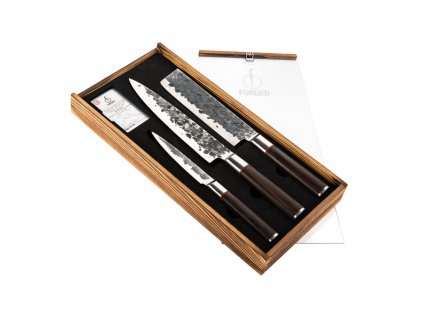 FORGED Sebra - 3-dílná sada nožů: kuchařský nůž, japonský nůž na zeleninu, univerzální nůž