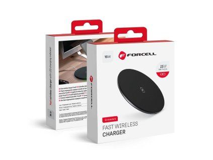 Wireless charger Forcell F-Energy Qi QC 15W + data cable USB C to USB A black