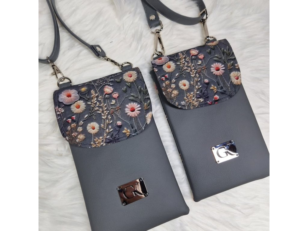 Minibag šedý s kvietkami