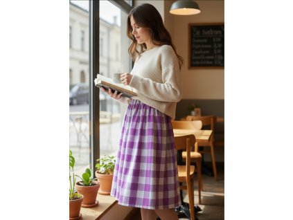 Sukňa karo veľké fialová