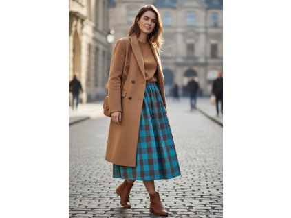 Sukňa karo veľké tyrkysovo-hnedá