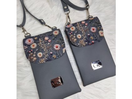 Minibag šedý s kvietkami