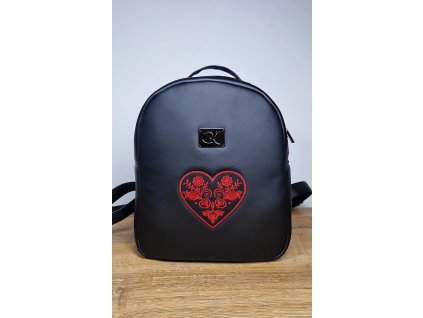 Dámsky čierny ruksak DANY so srdcom folk